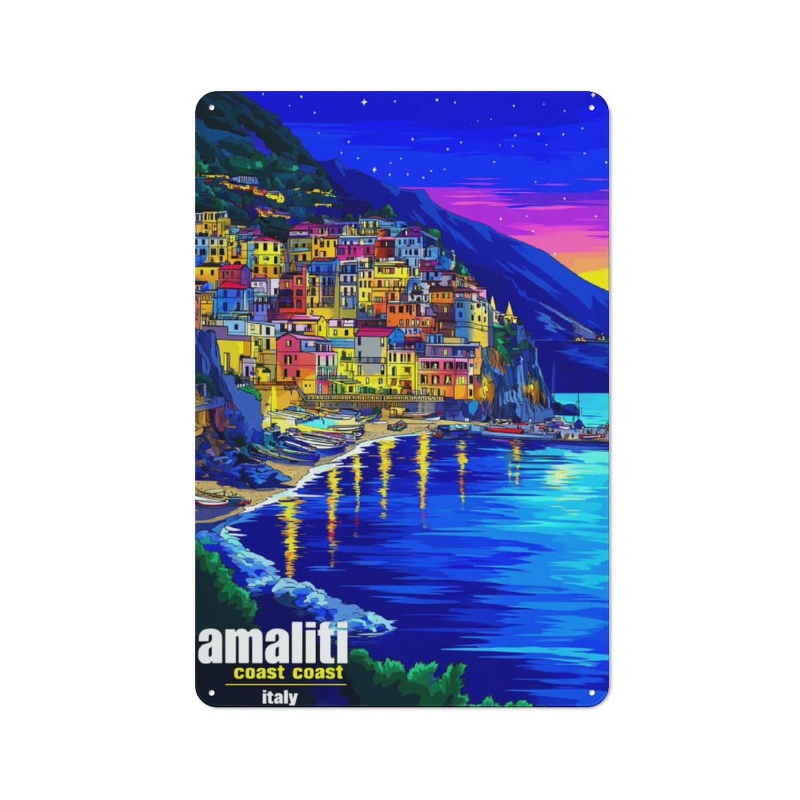 Junmoney Amalfi Coast Dreams Retro Metal Sign 30X20cm, Garage Style Shed Wall Plaque For Garage, Hobby Room, Office Or Man Cave