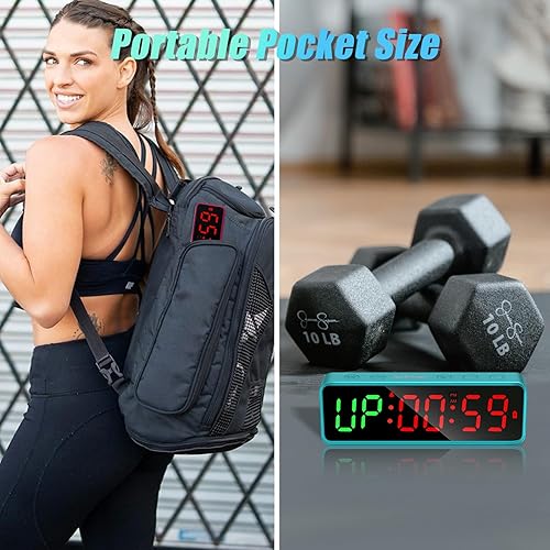 Miniatura 2 de Reloj con temporizador de gimnasio pequeño, cronómetro magnético con temporizador de intervalos de entrenamiento, pantalla digital LED grande,