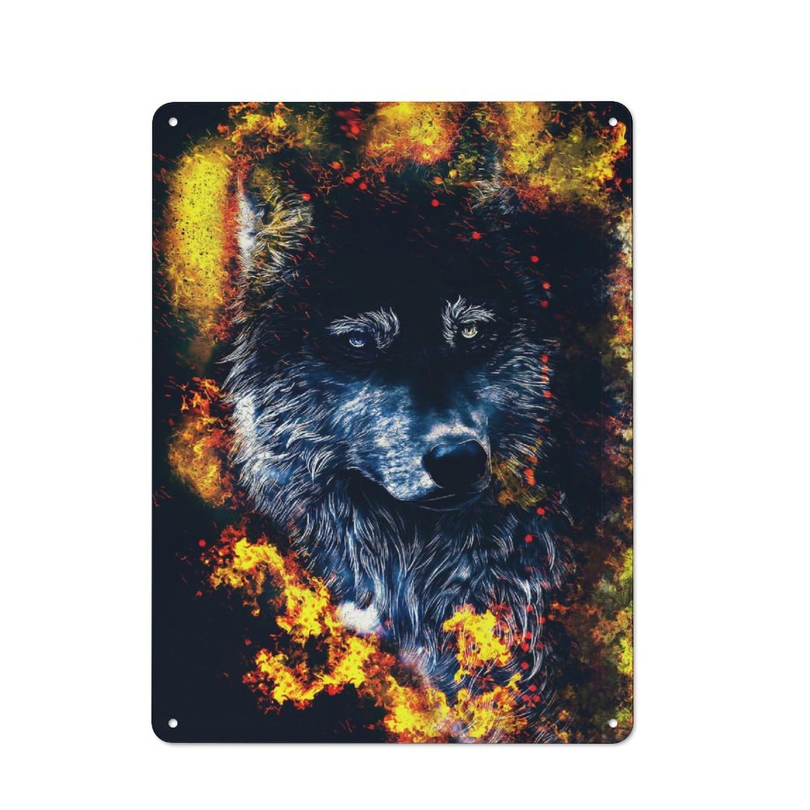 Junmoney Style-10 For Studio Or Craft Room, Wolf In Burn Rustic Tin Wall Plaque 40X30cm, For Vintage Wall Decor Fans, For Metal Sign Collectors
