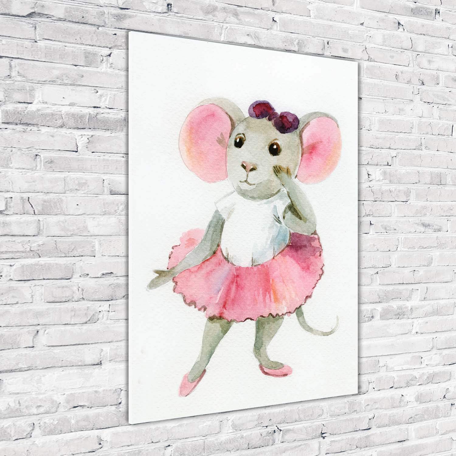 Tulup Impresión en vidrio - 70x100cm - Cuadro sobre Vidrio - Pinturas en Vidrio - Cuadro en Vidrio - Impresiones sobre Vidrio - Cuadro de Cristal - Cuarto De Los Niños - Rosado - Ratón De La Bailarina