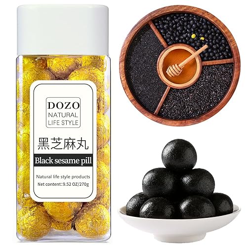 DOZO Bolas de sésamo negro hechas a mano con píldoras de sésamo negro de 9.5 oz270 g (30 píldoras) Bolas de sésamo de miel pura, arroz negro, disponible en Yaxa Colombia