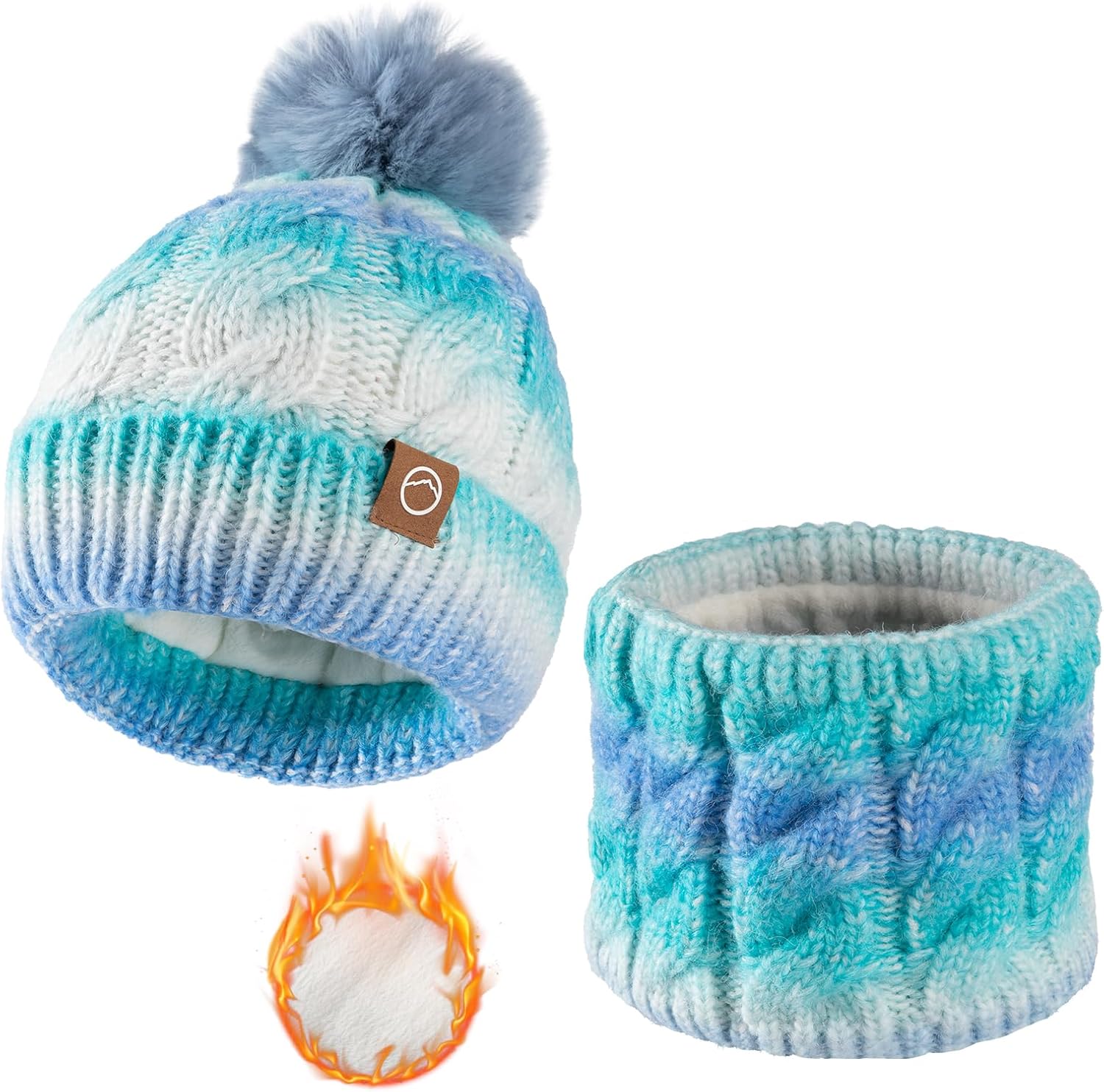 Bodvera Womens Winter Beanie Hat Scarf Set,Thermal Fleece Lined Women Beanie with Pom Warm Knitted Neck Scarf Cold Weather