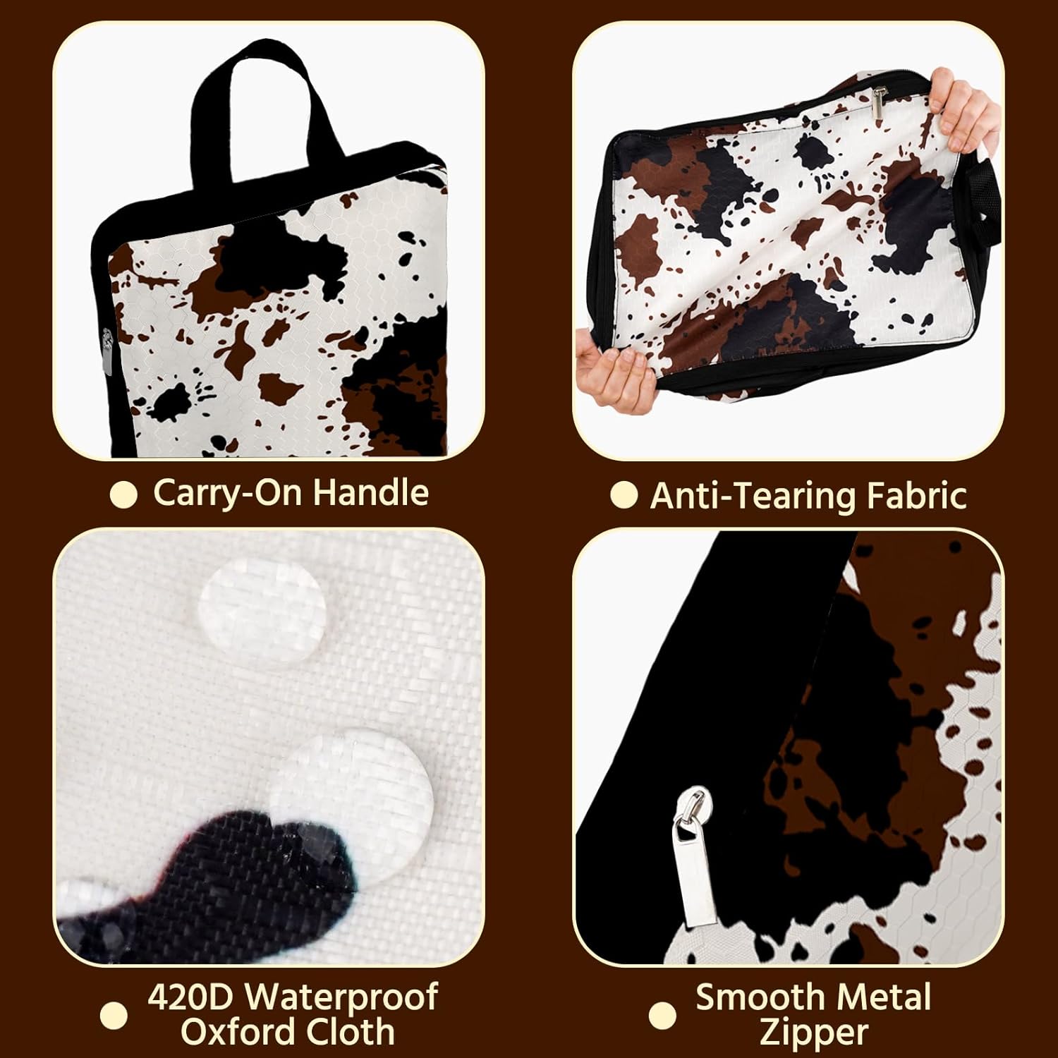 6 Pcs Compression Packing Cubes Waterproof Suitcase Travel Bag Luggage Backpack Organizer Travel Cubes for Packing-Cow Print