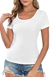 Womens Short Sleeve Base Layer Crew Neck Soft Ribbed Tops for Dressy Casual
