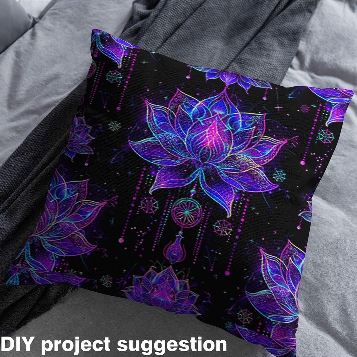 Erosebridal Lotus Flower Fabric by The Yard, Bohemian Style Mandala Exotic Floral Upholstery Fabric, Boho Geometric Decorative Fabric, Dreamy Cartoon Gothic Waterproof Fabric, Blue Purple, 3 Yards