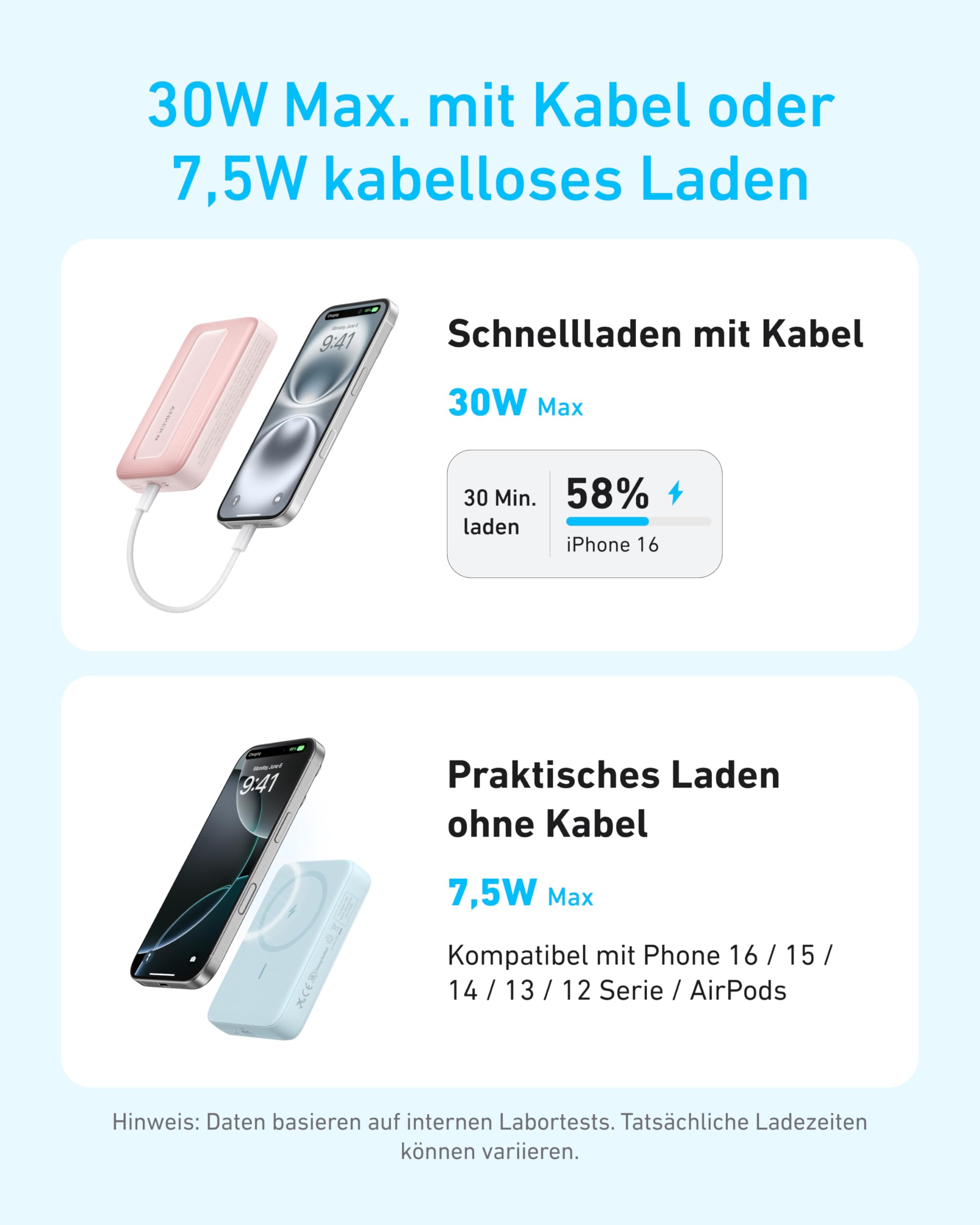Anker Zolo magnetische Powerbank, kompaktes 10.000mAh Ladegerät mit 30W Max. Schnellladen, kabellos und portabel, hautfreundlicher und robuster Akku, für iPhone 17/16/15 Serie, AirPods und mehr