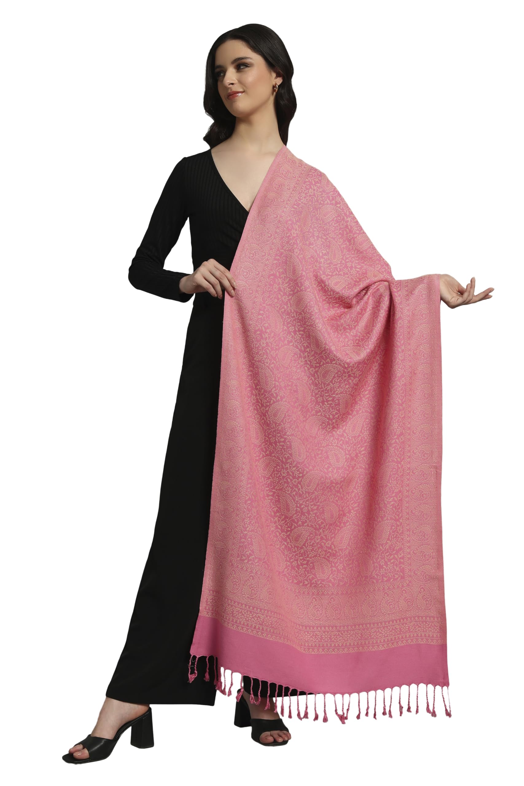 Womens Stole, Soft Acrylic Wool, Paisley Weave Design-picture-31