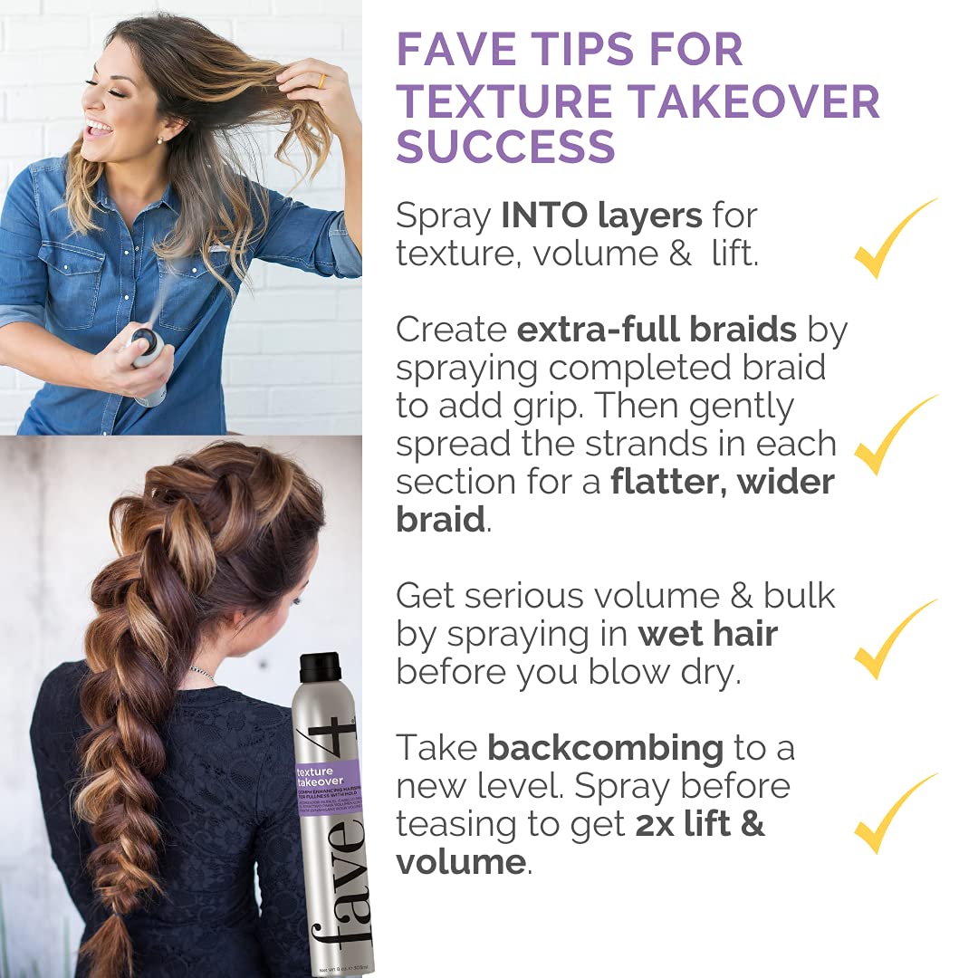 fave4 hair Texture Takeover Hairspray, Oomph Enhancing Texturizing Spray for Volume