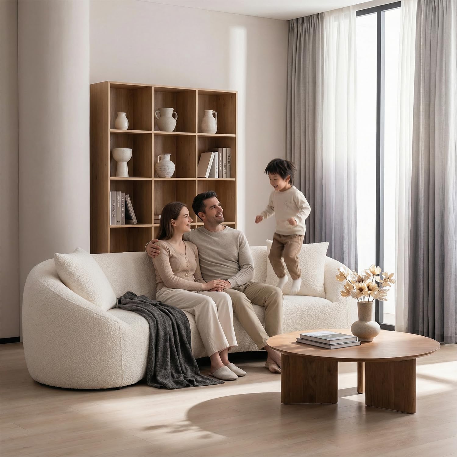 93.31″ Curved Sofa Couch, Oversized 3-Seater Luxury Boucle