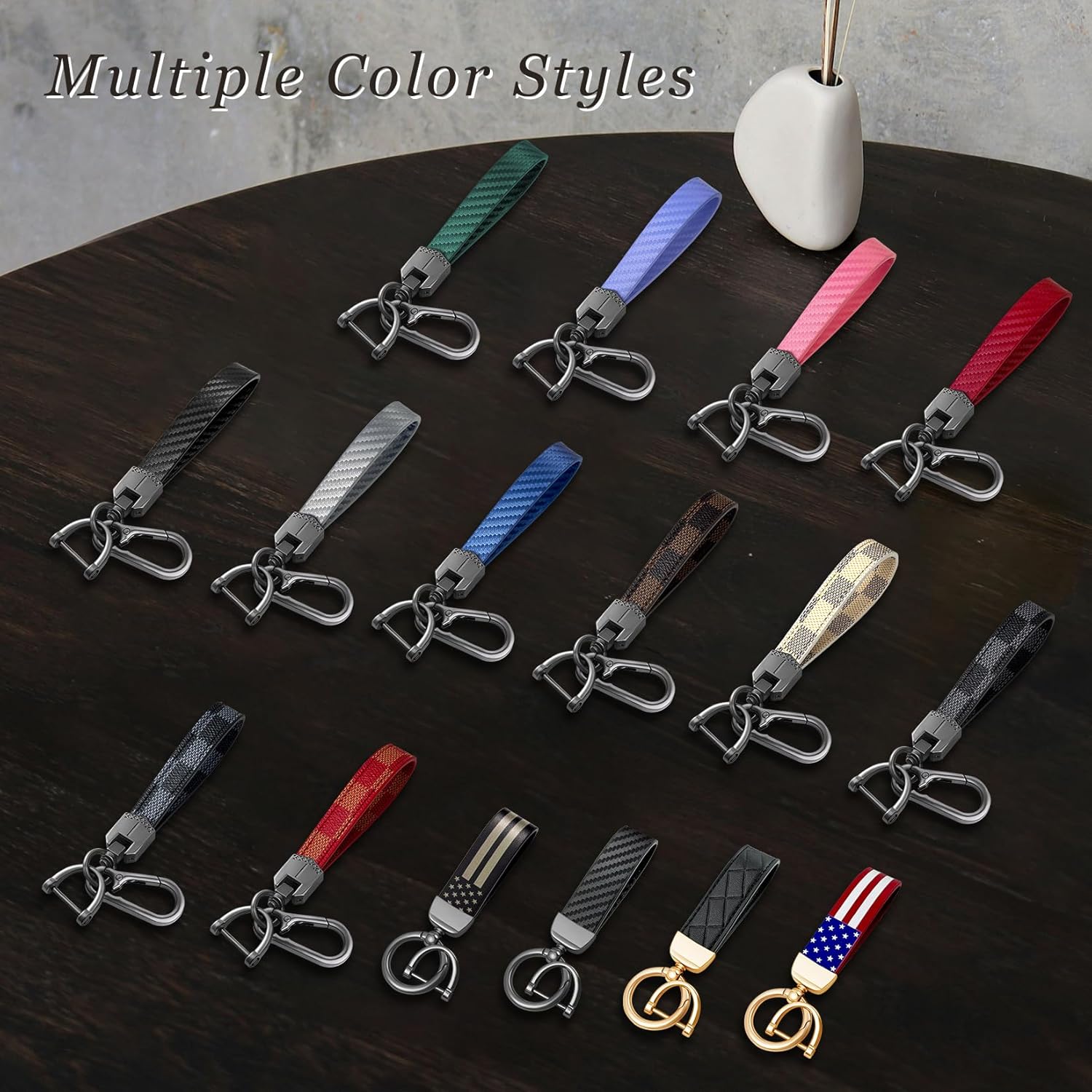 Leather Car Keychain,Carabiner Clip Key Fob Keychain for Home Car Keys Women Men - Image 3