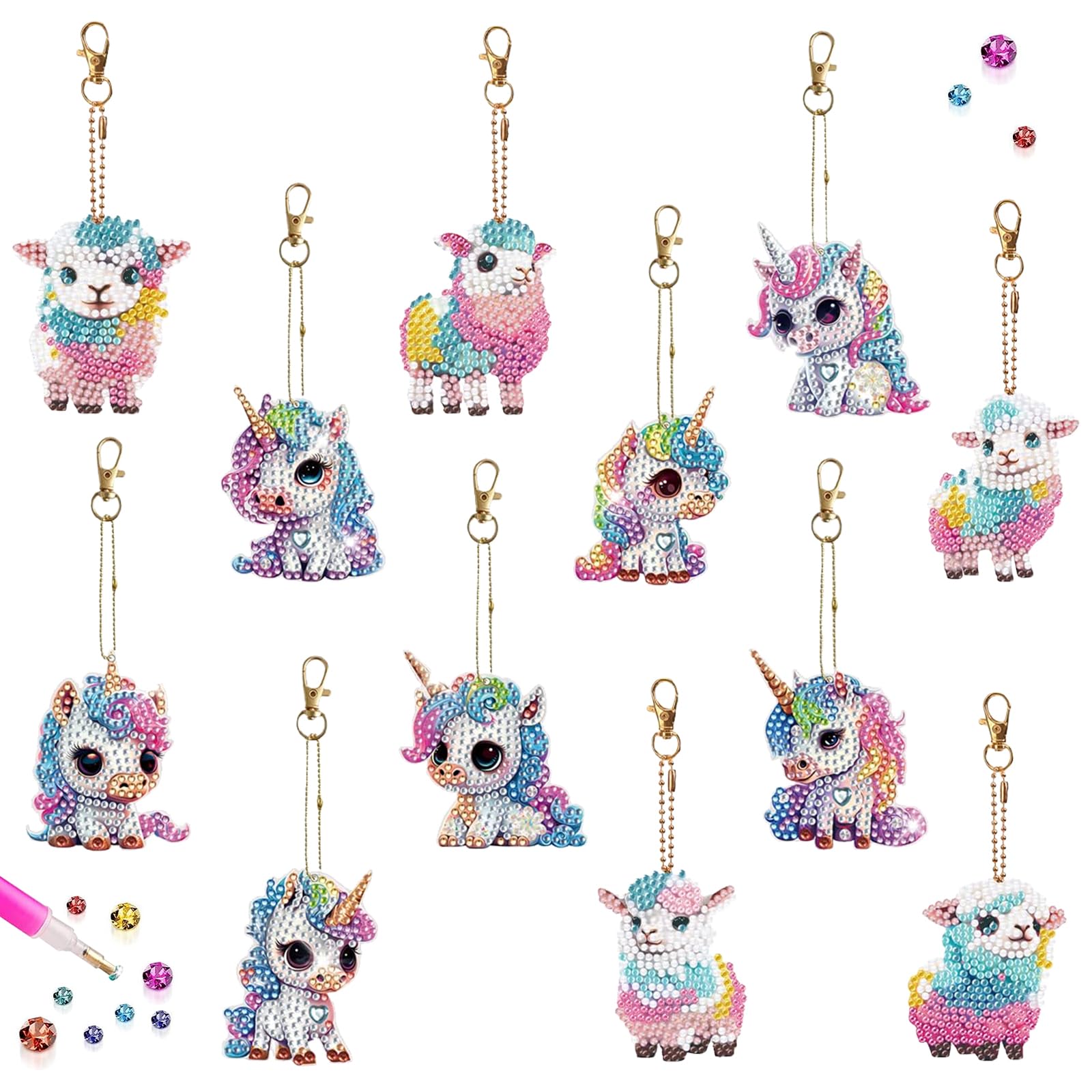 Porte Clés Diamond Painting 5D DNWFZ Kit Diamond Painting Porte-Clés 12 Pcs - 5D DIY Oiseaux Et Papillons Pour Enfants Et Débutants