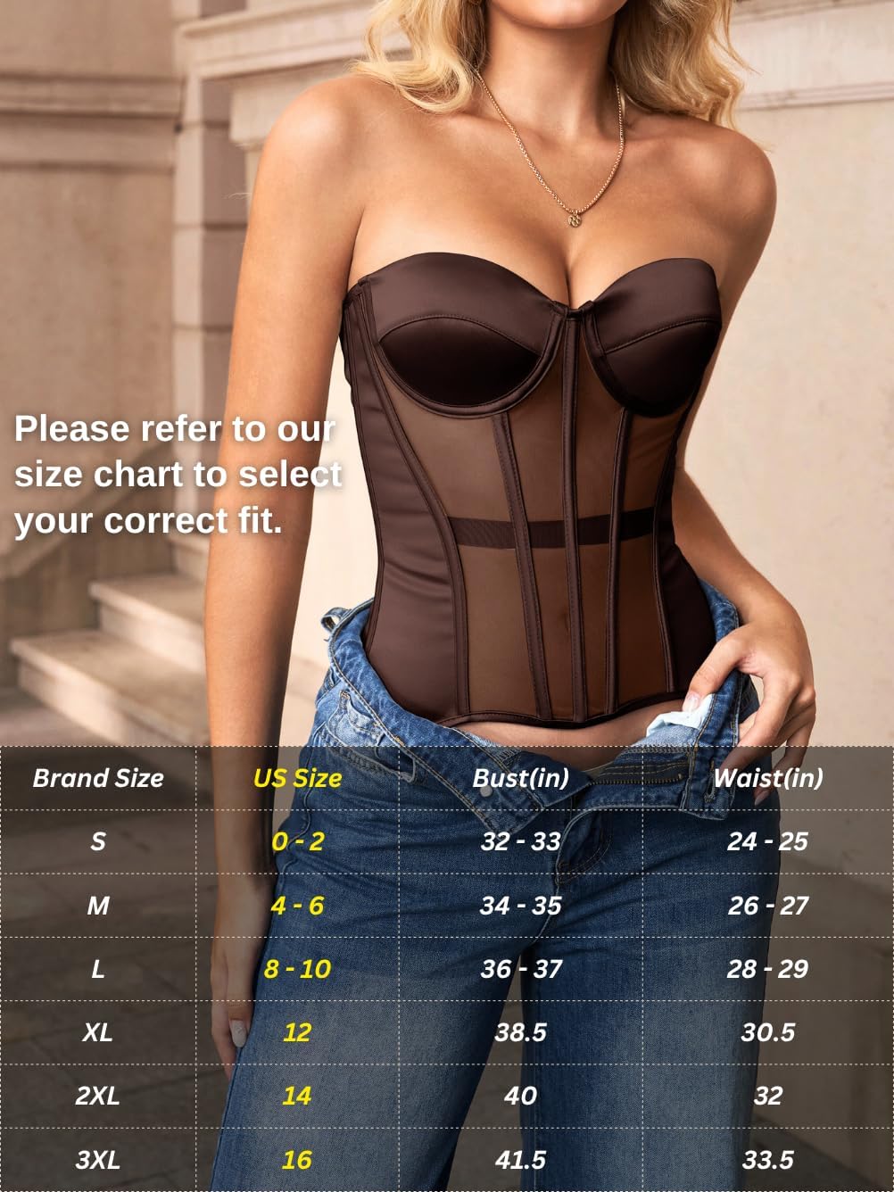 Kaei&Shi Strapless Sheer Mesh Corset,Push Up Shapewear Corsets Top For Women Lace Up Fit Size 0-16 - Image 6