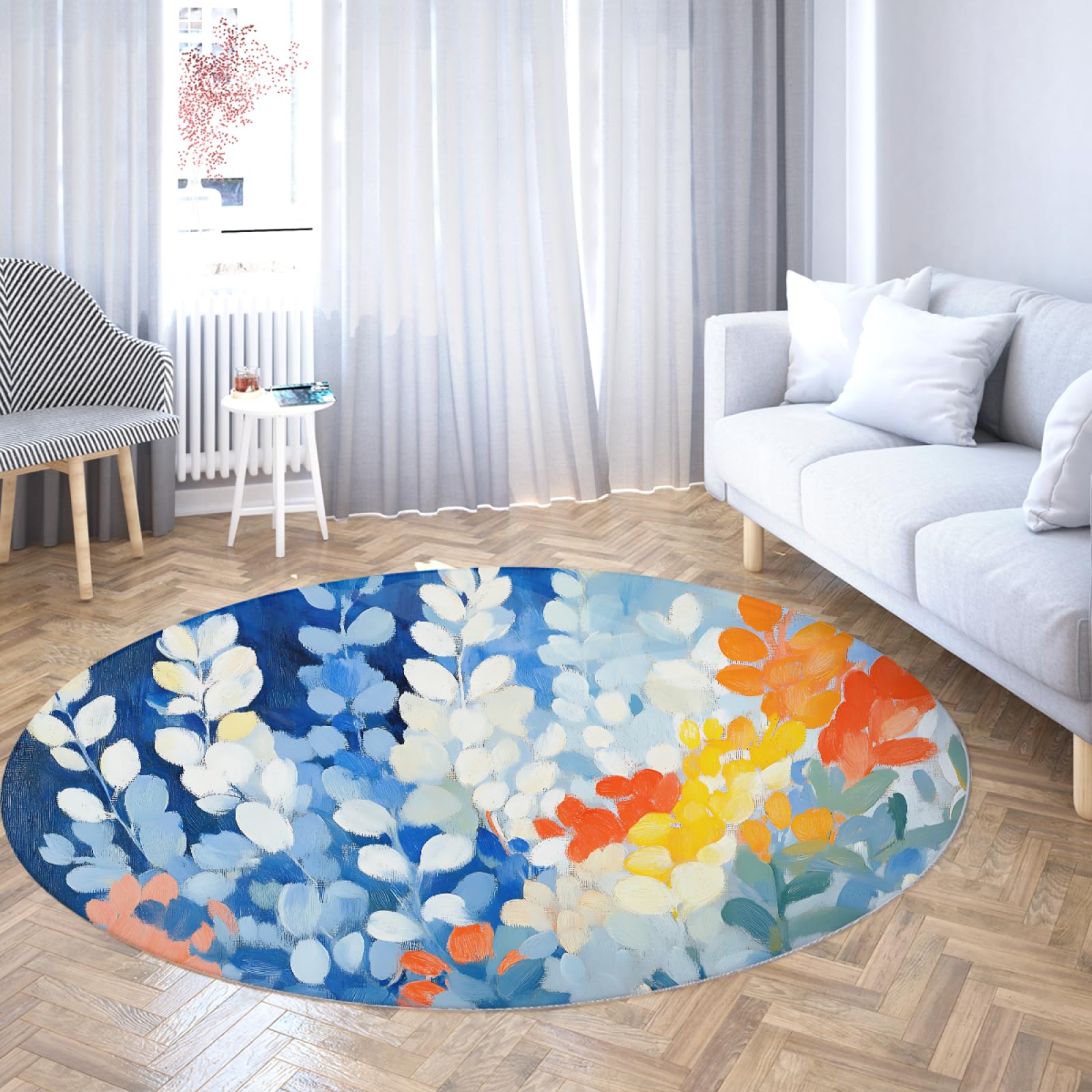 Tapis de salon 180cm aquarelle | Créez un coin lecture cosy avec nos motifs de feuilles