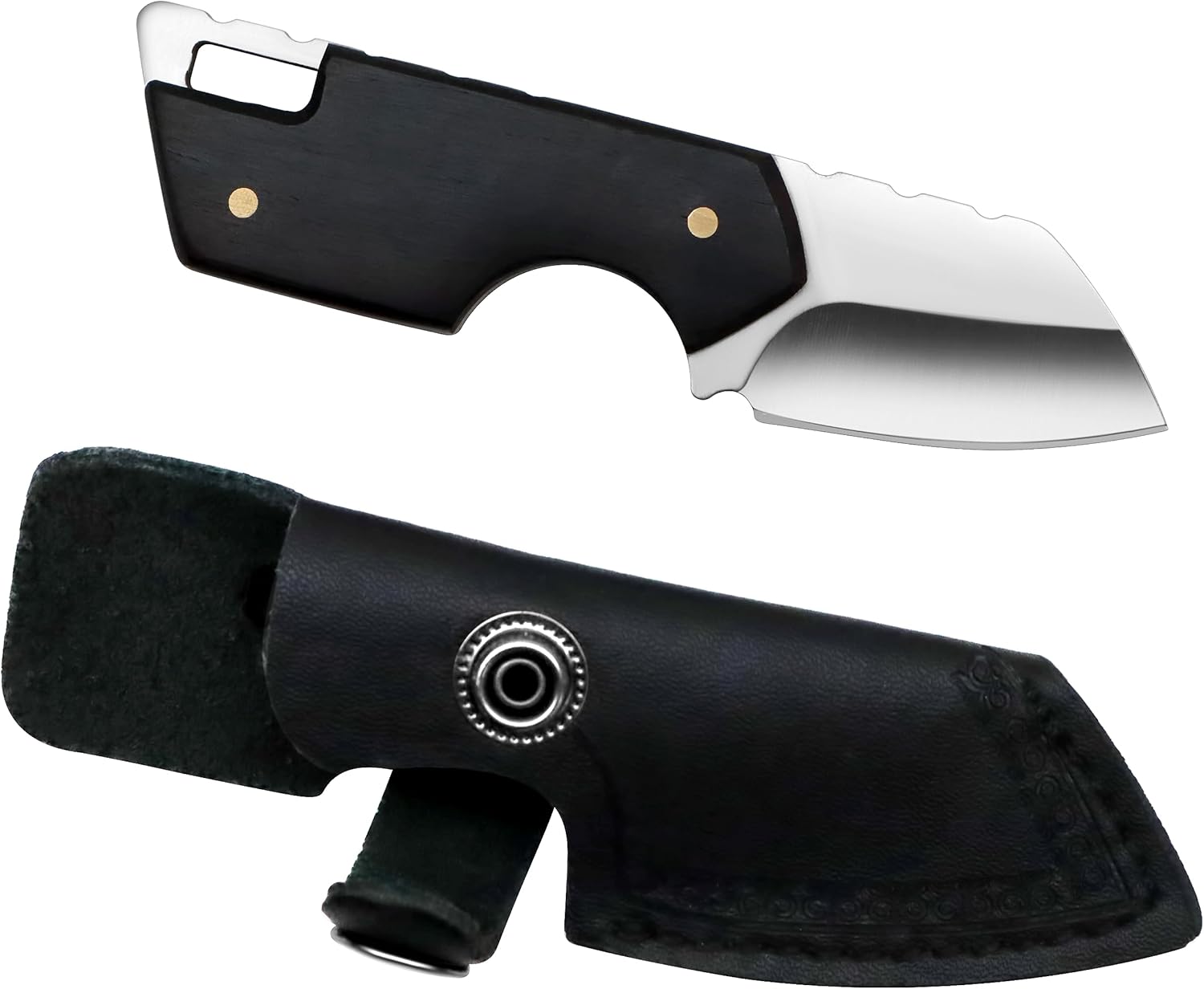 outROAR Gear Stubby Fixed Blade Knife Full Tang with Belt Loop Sheath, Heavy-Duty Tactical, Survival, Camping, Fishing, and Hunting Pocketknife, 2” Length, Wood Grip