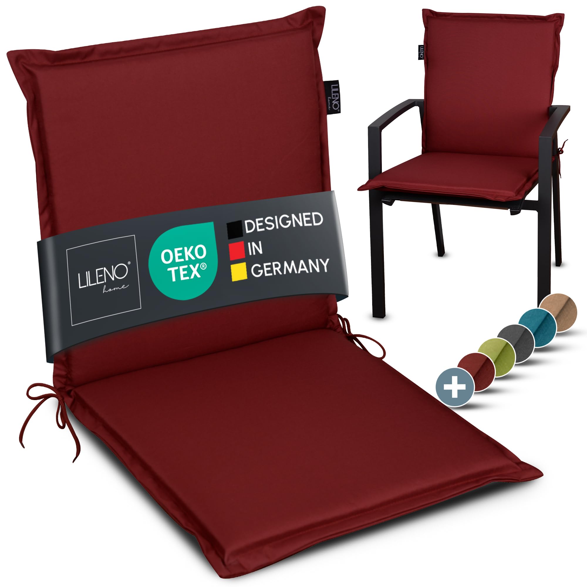 LILENO HOME Gartenstuhl Auflagen [1er Set - Niedriglehner] in Rot - Bequeme Liegen als Sitzauflagen für Gartenmöbel - Stuhlkissen für Gartenstühle und Klappstühle MIA