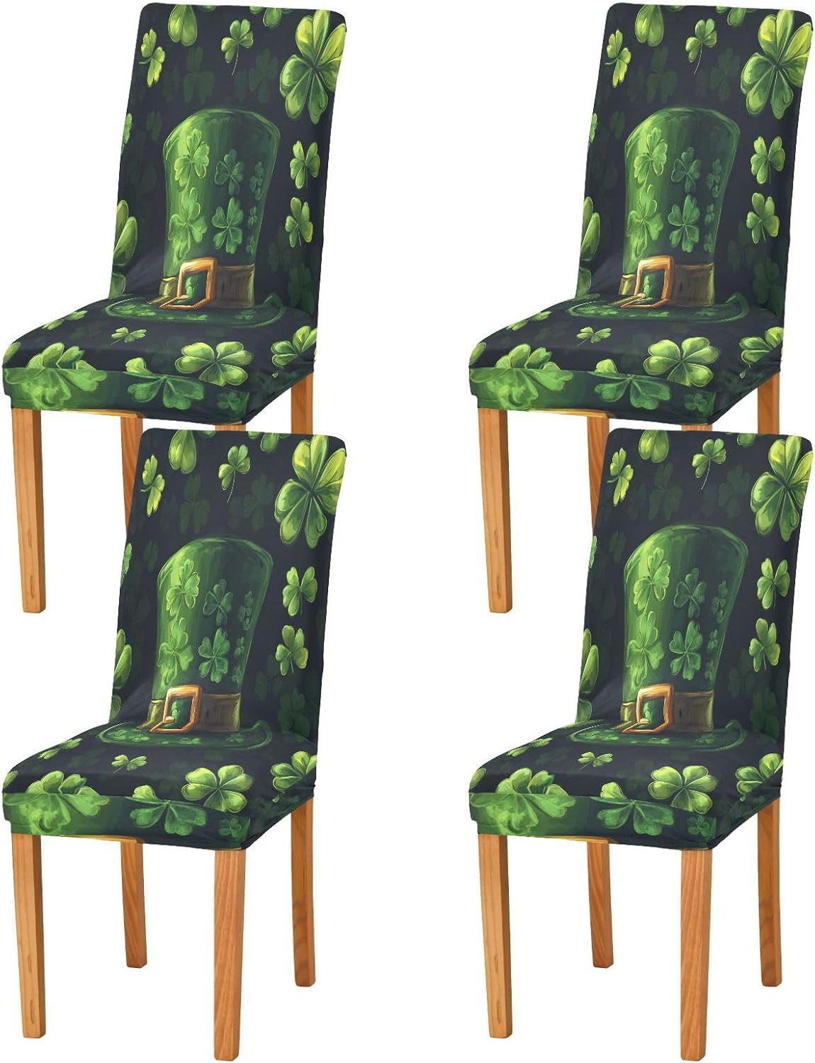 ALAZA Chair Covers for Dining Room, Happy St. Patrick's Day Leprechaun Hat Clover Leaf Stretch Chair Cover Sets Chair Protector Removable Washable for Ktichen Restaurant Hotel