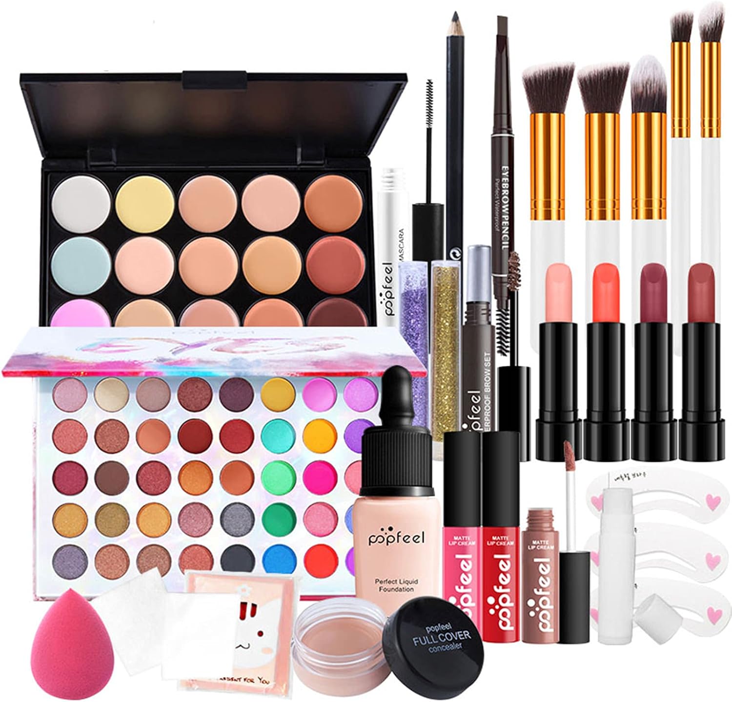 Alles-in-één Make-up Kit, 26Pcs Complete Makeup Cadeau Set Combinatie met Oogschaduw, Lipgloss, Concealer enz, Essentiële start bundel voor vrouwen, Draagbare Multifunctionele Cosmetische Set