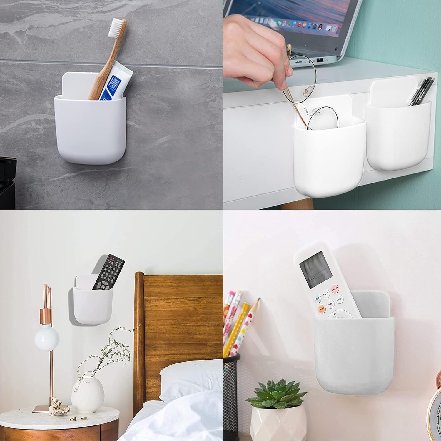 Glitzn Plastic Wall Mounted Storage Case for Remote, Toothbrush, Mobile Phone Plug Holder for Bedroom, Toilet, Bathroom, Office, Desktop (Set of - 6) 3