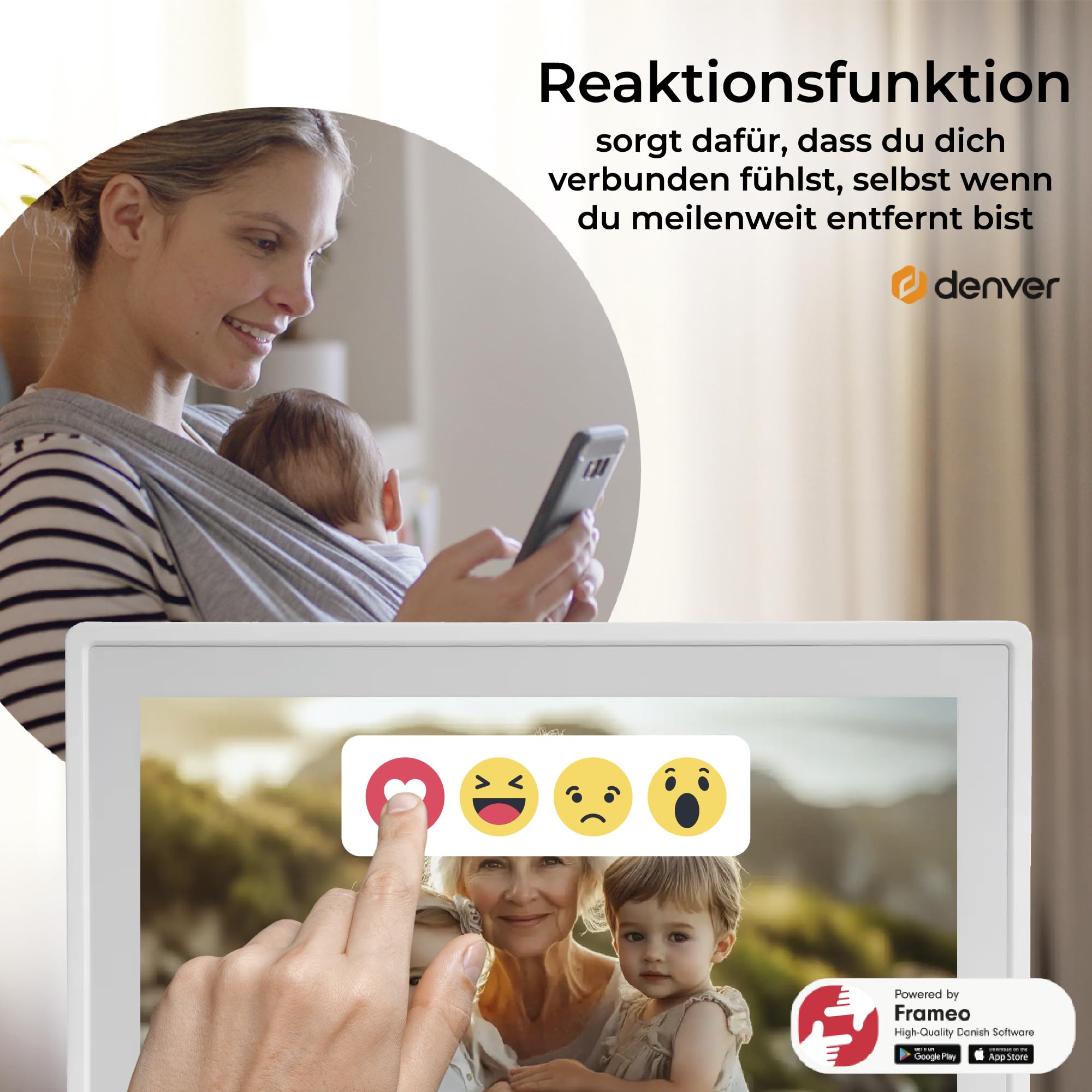 Denver Digitaler Bilderrahmen Weiß 10,1 Zoll mit WLAN – Frameo Digital Photo Frame mit Touchscreen & 16 GB – Elektrischer Bilderrahmen mit App-Steuerung - USB & microSD | Bilder per Handy, SD-Karte