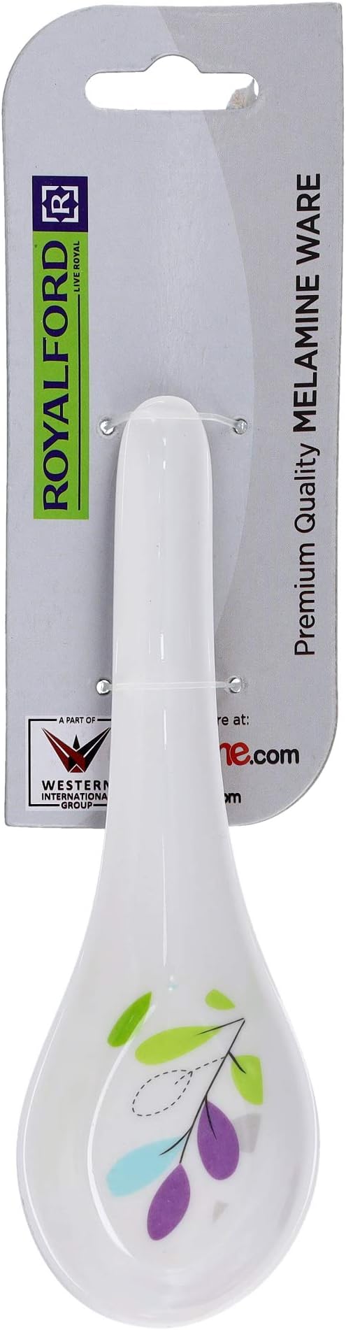 Royalford RF7389Lf Melamine Ware Table Spoon - Plain Pattern Cutlery, Long Grip Handle, Polished, Used For Having Sweet, Snacks, Rice, Desserts And More | PeRFect Home, Hotel & (Leaf Design)