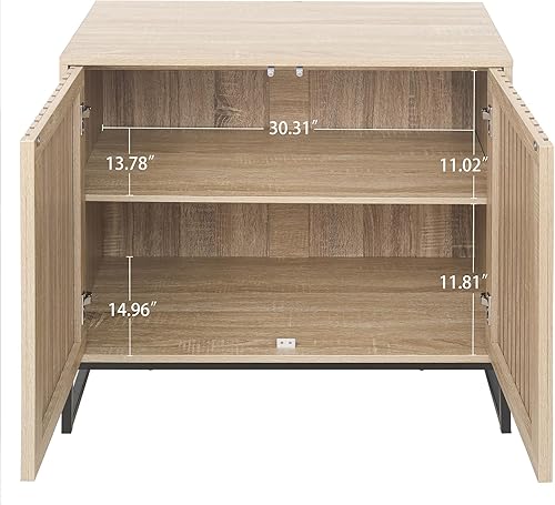 Miniatura 4 de FairyHaus Armario de almacenamiento con puertas de diseño de 2 rejillas, gabinete de buffet natural con almacenamiento y estante ajustable, armarios