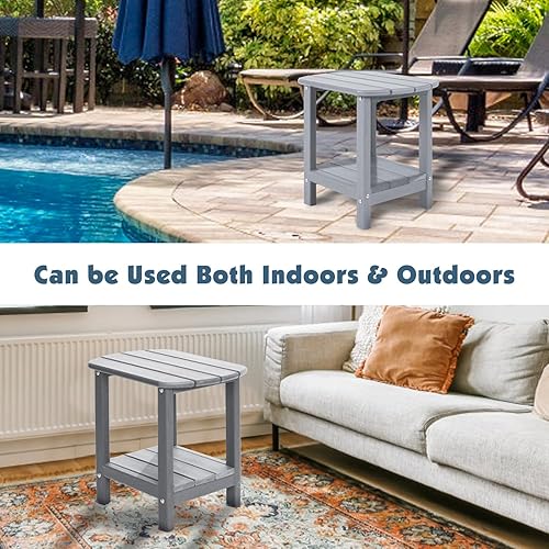 Miniatura 7 de Mesa auxiliar para exteriores de 2 niveles Adirondack de polietileno de alta densidad para patio, mesa auxiliar resistente a la intemperie, mesa