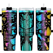 34HD Magical Witch Tumbler 40oz with Lid and Straw, Engraved Black Iridescent Galaxy Insulated Travel Coffee Cup - Pink Green Birthday Gift for Women, Fantasy Fans, Bookish & Musical Lovers