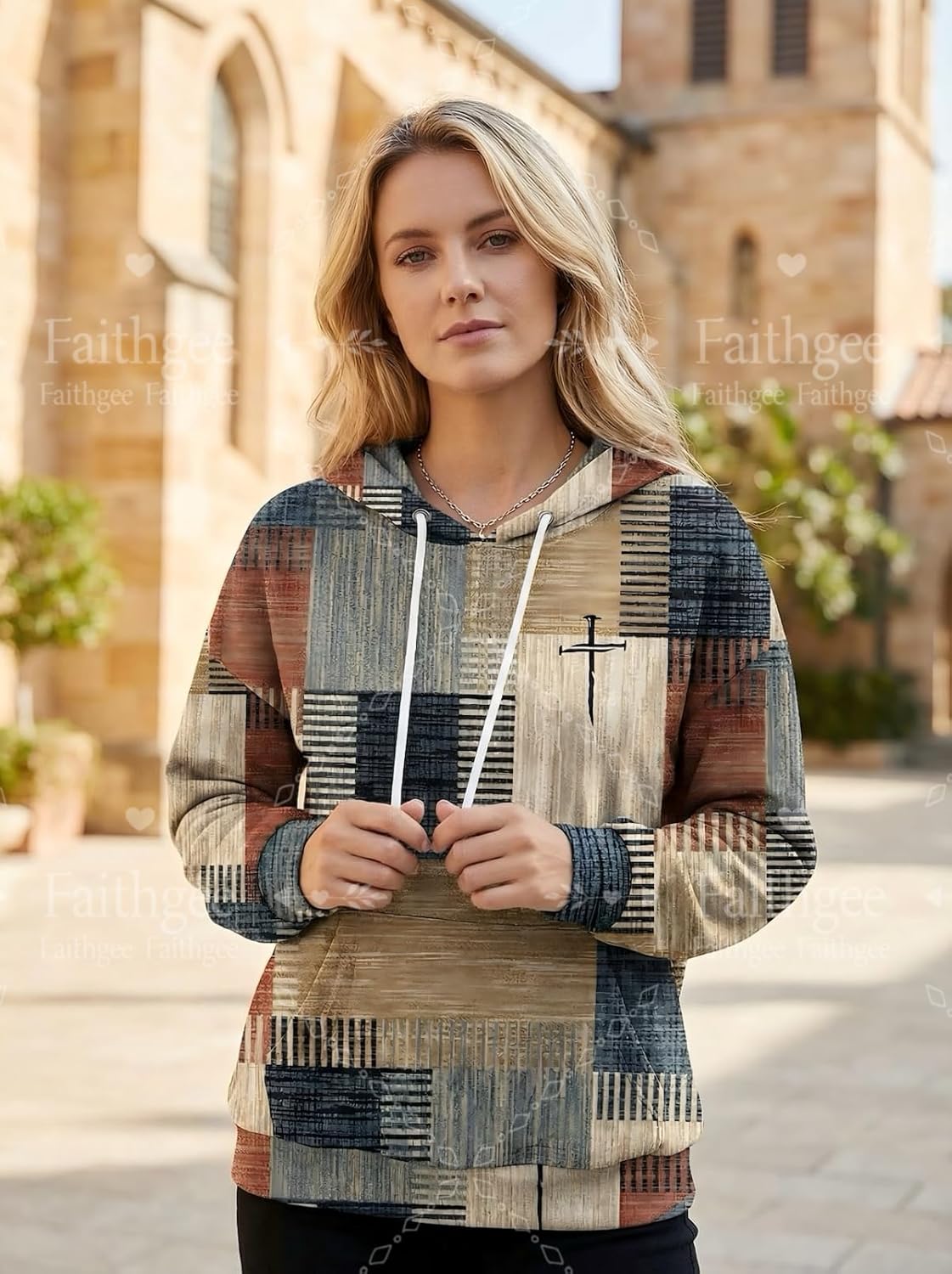 Faith Cross Shirts for Women Christian Jesus Religious Tshirt Plaid Hoodies - Image 4