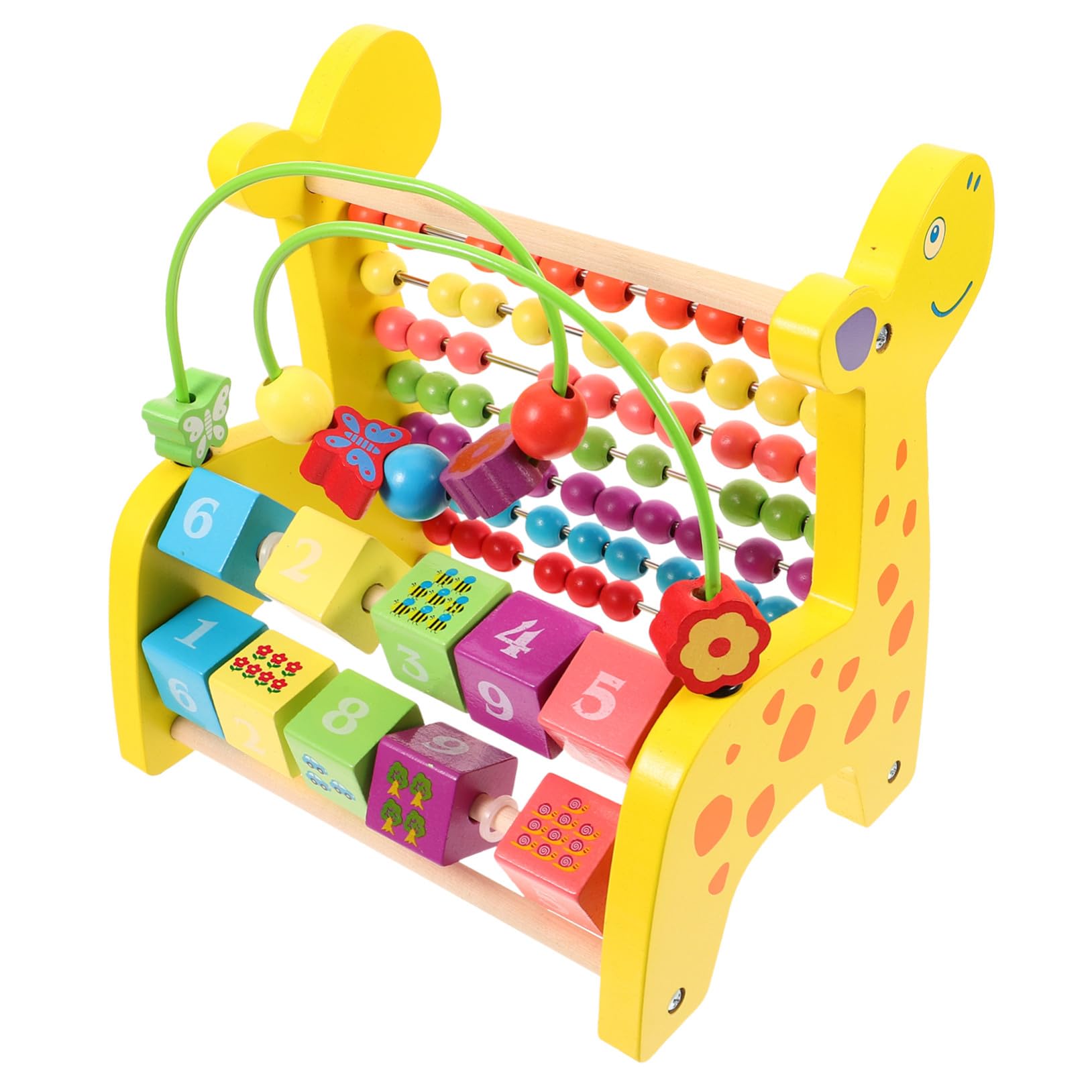BESTonZON Abaco Giocattolo Giraffa in Legno per Ragazzo Ragazza, 1 Pz | Strumento Didattico per Contare, Riconoscimento di Numeri, Figure e Colori, per Ragazzo Ragazza