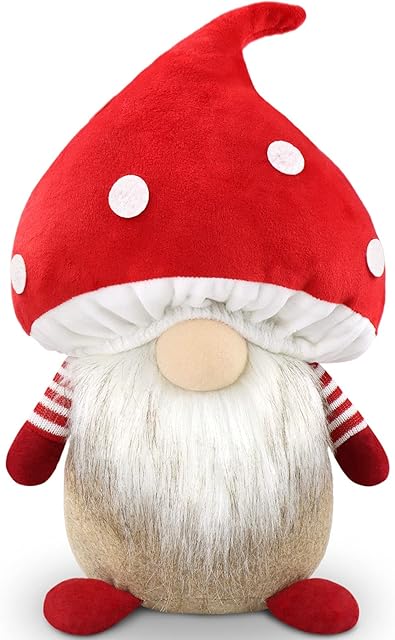 Gehydy Mushroom Gonk Spring Decorations Large Gnome Gift Handmade Scandinavian Tomte Farmhouse Decor for Home Kitchen Tiered Tray - 33cm (Red)