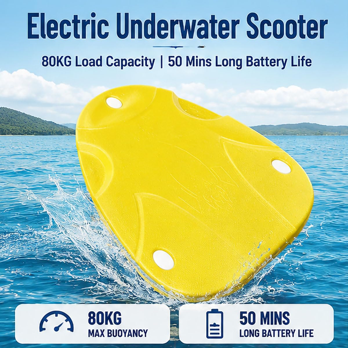 Scooter elettrico subacqueo, galleggiante per piscina motorizzato con capacità di carico di 80 kg e durata della batteria di 50 minuti, per sport acquatici, immersioni, snorkeling