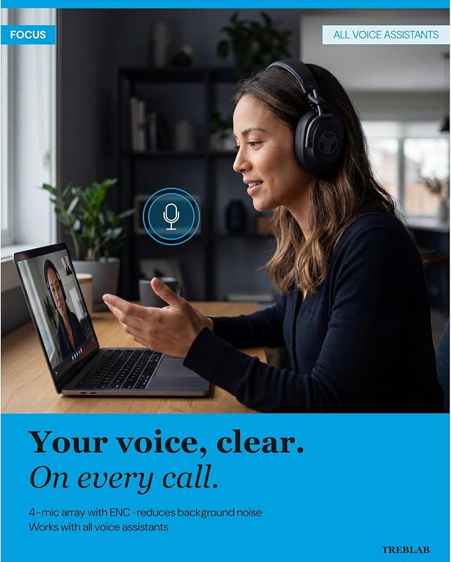 TREBLAB U5 Bluetooth Headphones Over the Ear, Hybrid ANC, 65H Playtime image 6