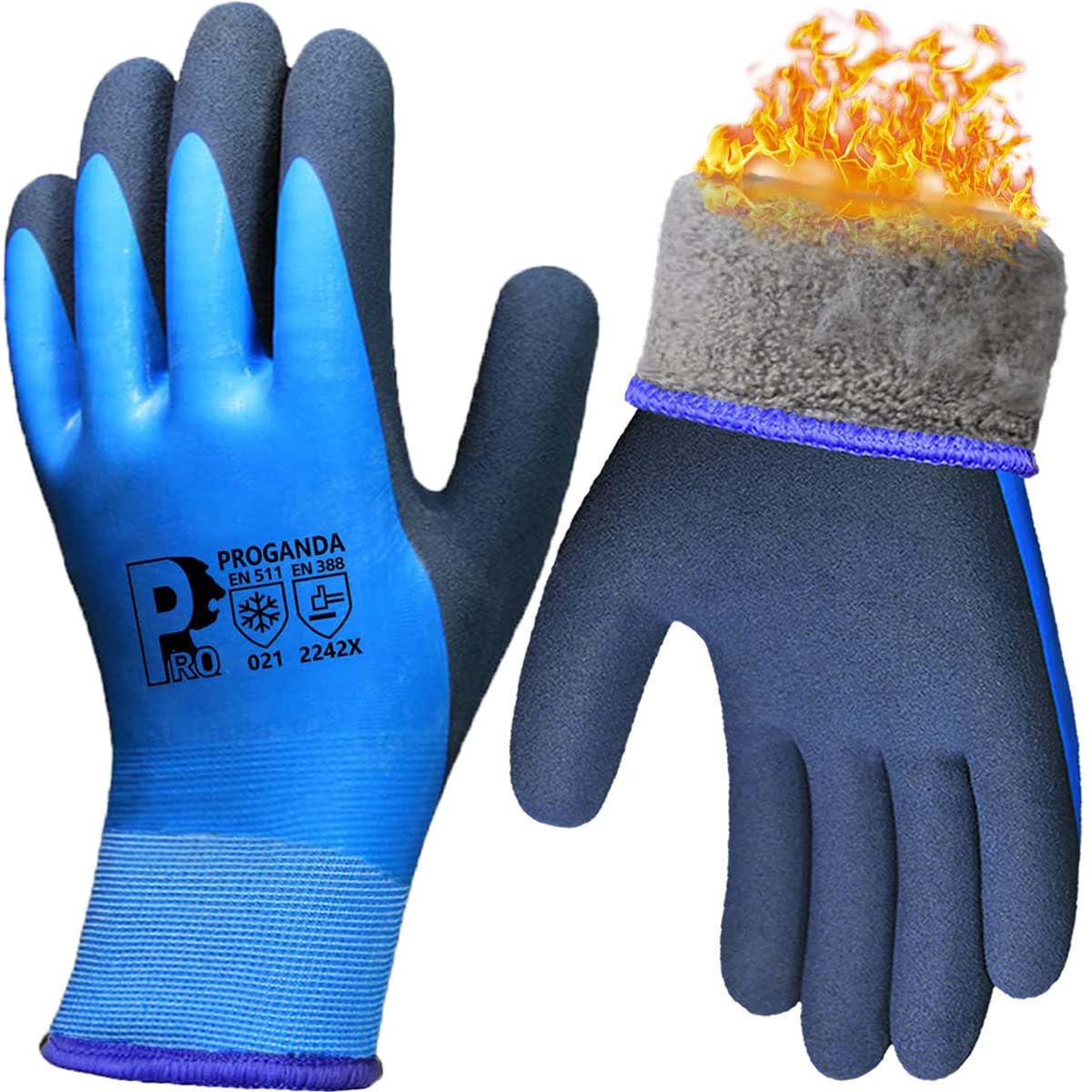 Waterproof Thermal Winter Work Gloves Fleece Liner Insulated Warm for Outdoor Cold Weather Car Washing Gardening Fishing Multipurpose (Blue -Grip Waterproof Thermal, L (Pack of 1))