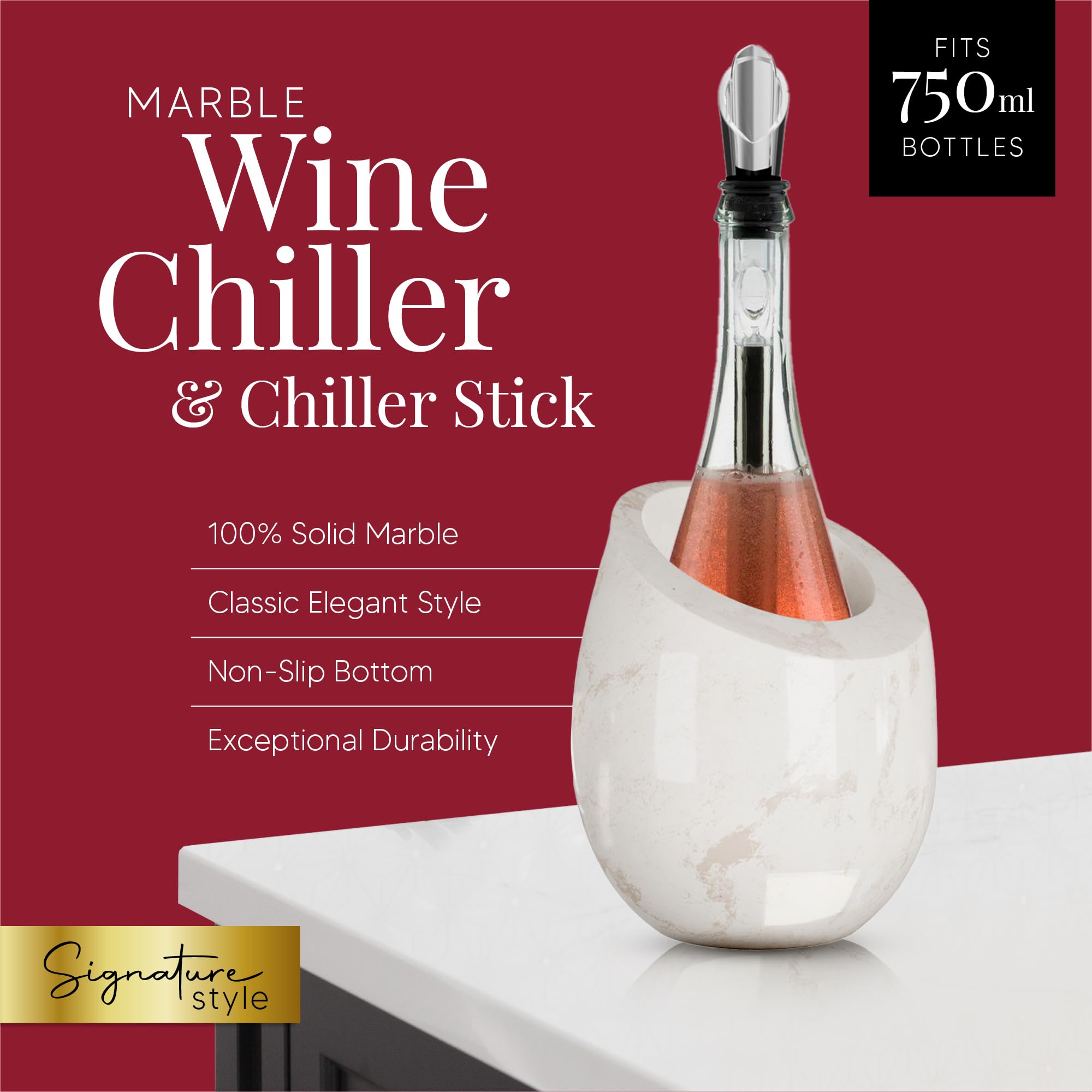 Homeries Cubo enfriador de vino de mármol, enfriador de vino y champán para fiestas, cenas, mantiene el vino y las bebidas frías, tiene capacidad para cualquier botella de 750 ml, regalo ideal para