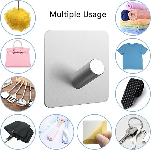Miniatura 6 de PMMASTO Ganchos autoadhesivos para toallas, ganchos adhesivos resistentes para colgar abrigos de pared para colgar ganchos de ducha (plata, 6