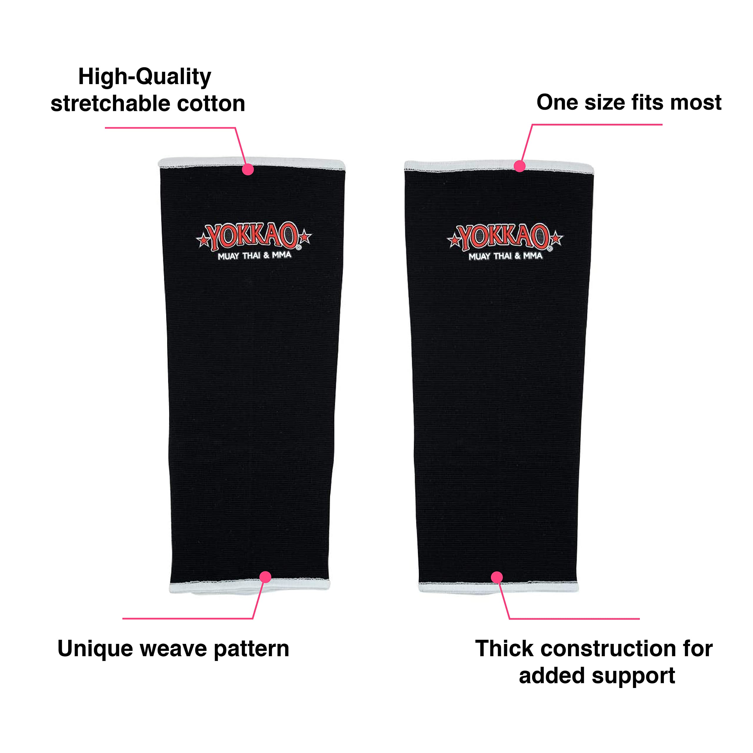 YOKKAO Muay Thai Ankle Guards Premium Stretchable Cotton | standard Size | Black