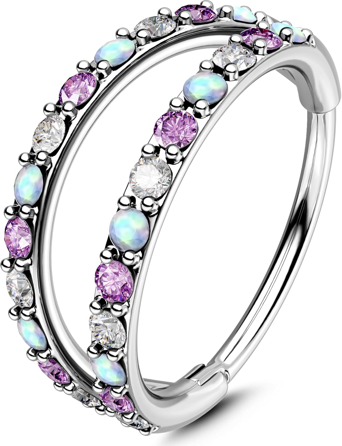 OUFER 20G Nose Rings for Women, 316L Surgical Steel Double Hoop Nose Piercing Jewelry, Opal and CZ Septum Lip Eyebrow Cartilage Conch Rook Helix Tragus Daith Earrings Piercing Jewelry-6/7/8MM