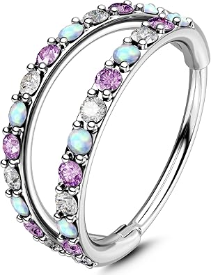 OUFER Body Piercing Nose Ring Hoops 20G Nose Piercing Jewellery 6/7/8mm Nostril Conch Hoop Double Line CZ Opal Helix Tragus Daith Snug Rook Cartilage Earrings Ring