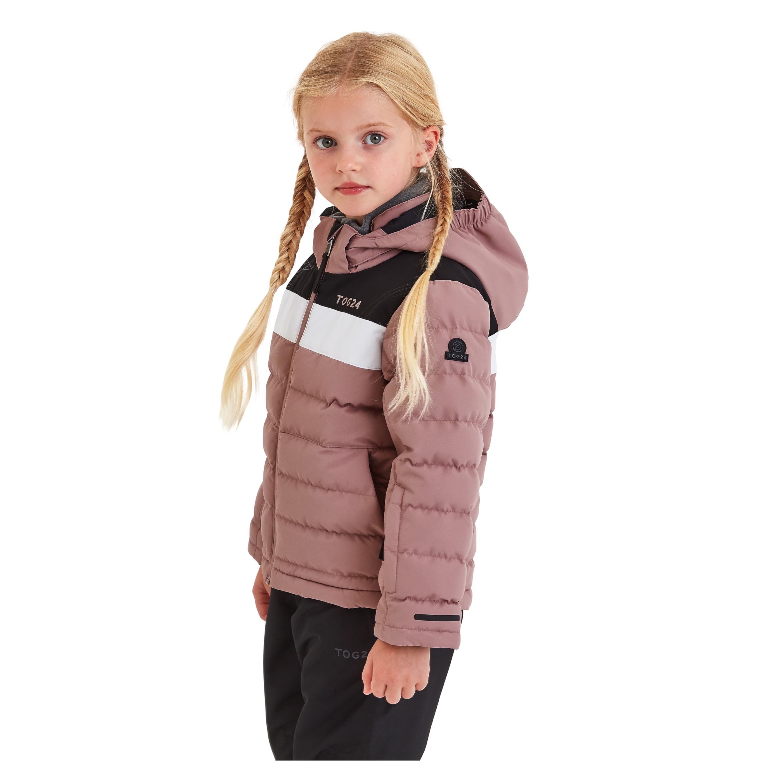 Tog24 Faded Pink/Black Swift Kids Ski & Snowboard Padded Duffle Jacket Durable Material & Recycled Filling Water-Resistant Windproof & Breathable Fabric Helmet-Friendly Hood Snow Cuffs Snowskirt Reflective Strips