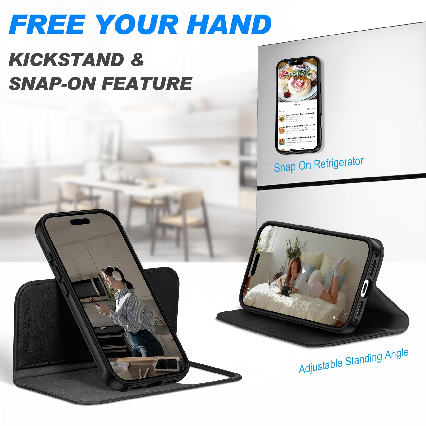 SHIELDON Hülle für iPhone 17 Pro 6,3" 2025, Echtleder Handyhülle [Abnehmbar] [Kabelloses Laden] [3 Kartenfach] [Ständer] [RFID Blocker] [Handy-Ösen] 2 IN 1 Magnet Klapphülle - Schwarz