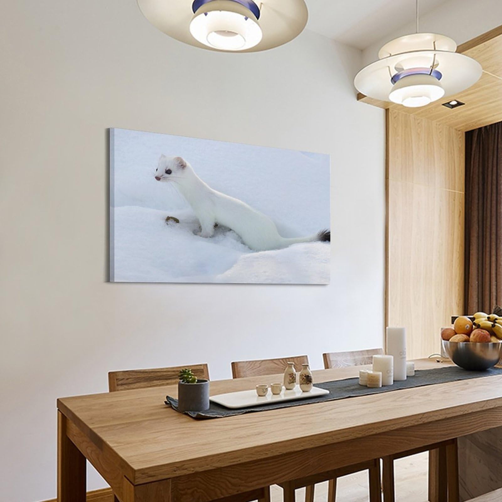 JIDUHON Stampa artistica da parete moderna su tela, motivo: Stoat with Mouse, per riprese documentarie, decorazione artistica da parete, 60 x 90 cm, con cornice