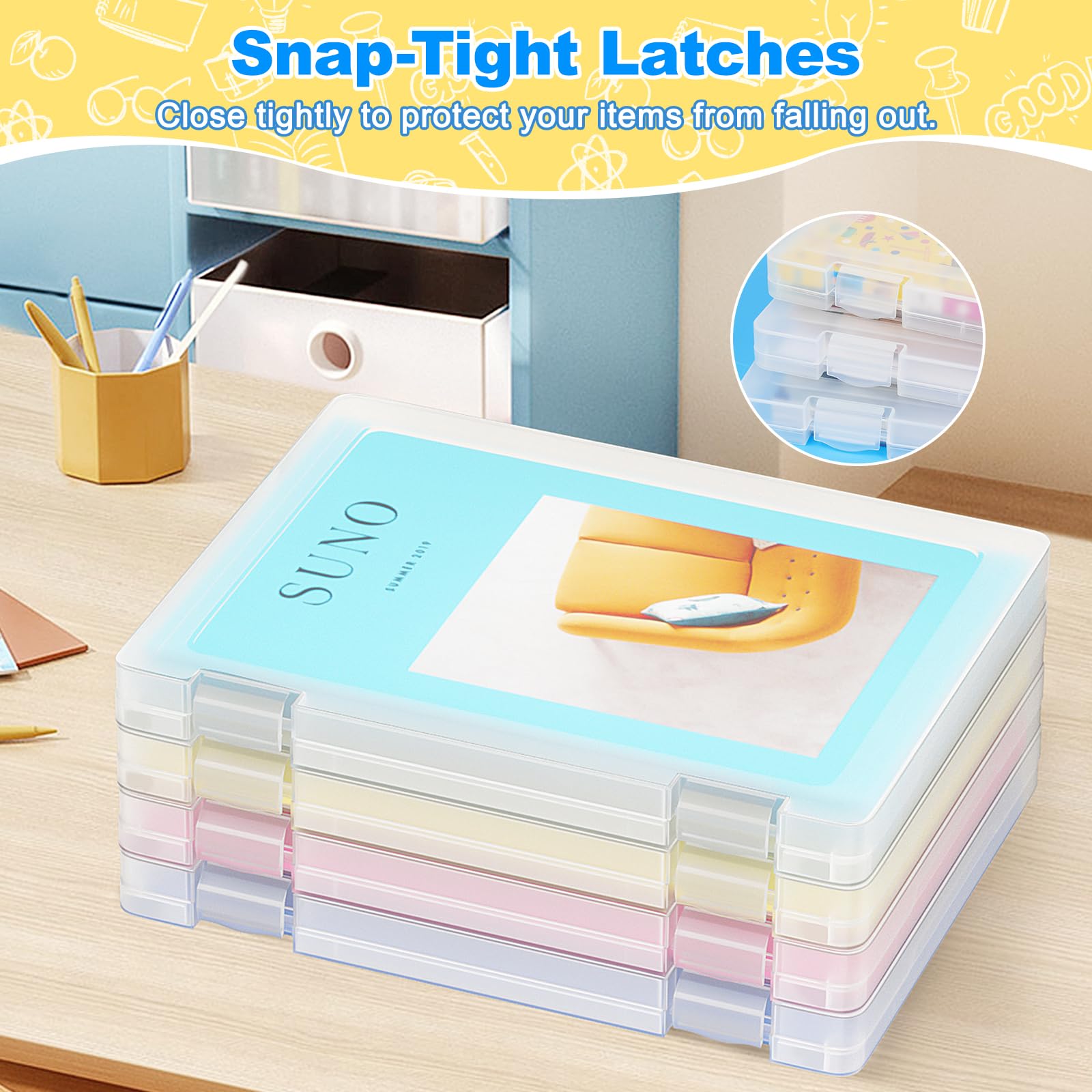 Paquete de 4 cajas de archivos A4, organizador de papel, estuche transparente para proyectos de documentos, caja de almacenamiento de papel de plástico, protector de archivos para revistas