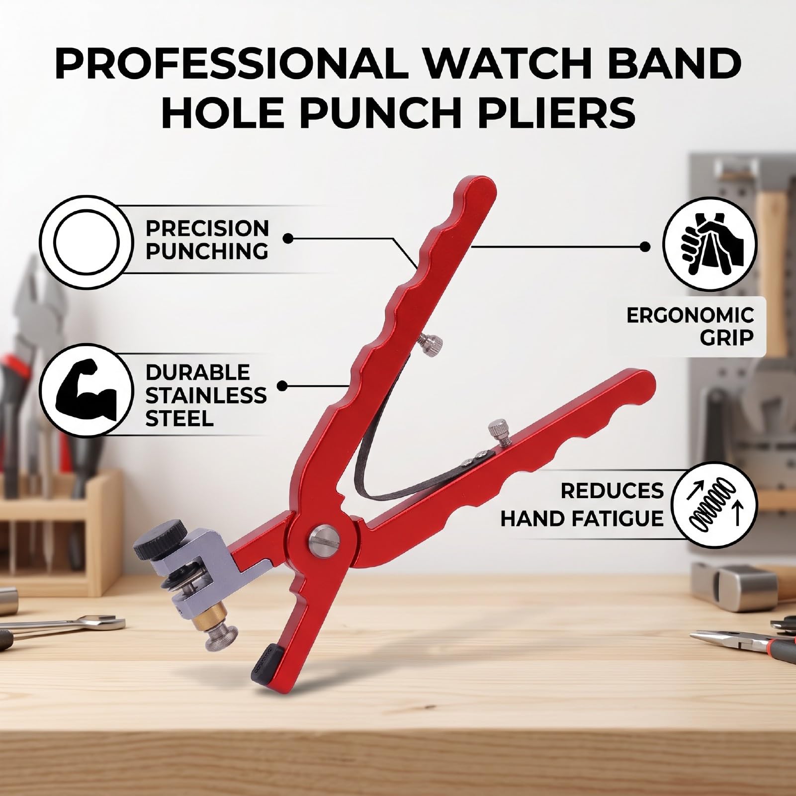Luocute Uhrenarmband-Schneidzange, Präzisions-Edelstahl | Ergonomischer Rückholfedergriff, Präzises Lochstanzen an Armbändern, Stanzwerkzeug Zum Entfernen von Federstangenstiften