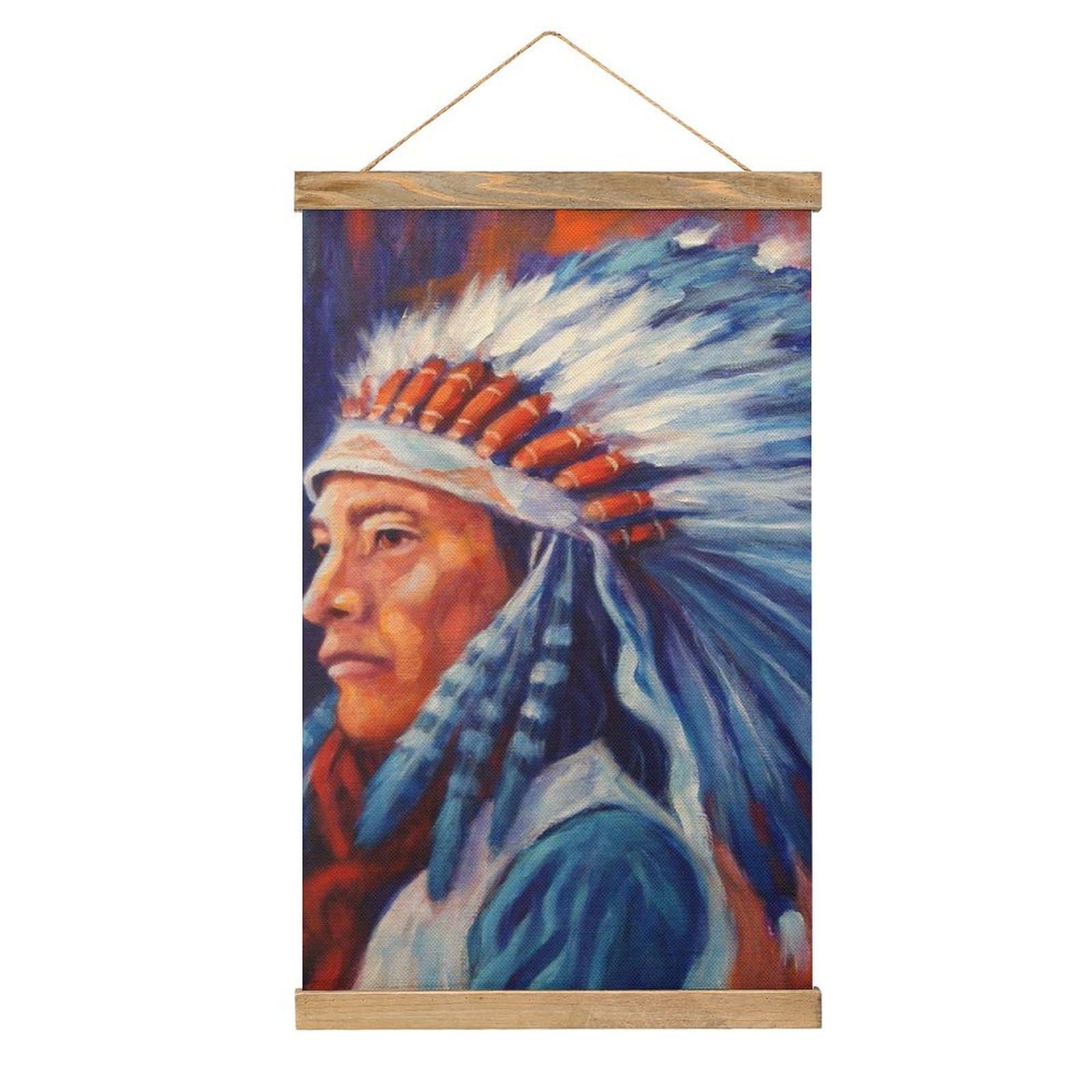 CGSBNGHA Native Indian Chief Wall Art Prints Linen Hanging Painting Scroll Paintings Pictures Decor for Home
