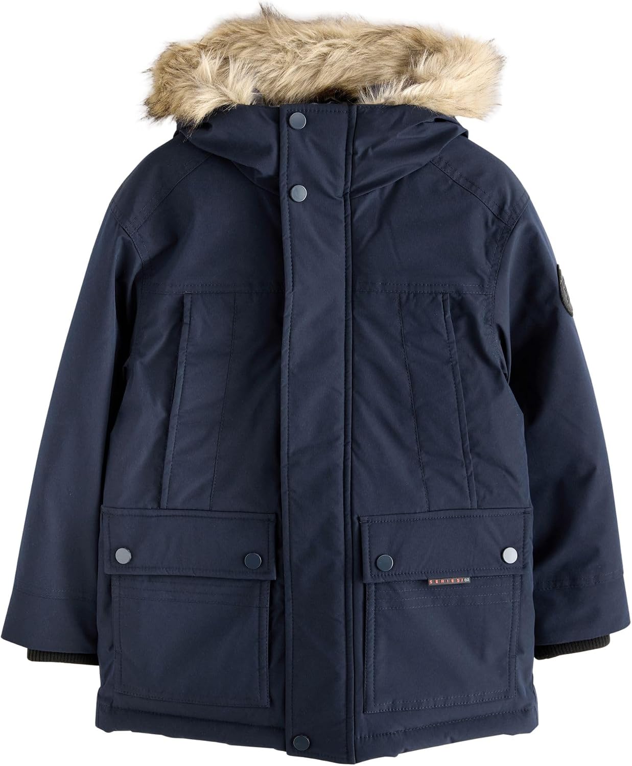 (-74%) NEXT Jungen Wasserabweisender, schwerer Parka mit Kunstfellbesatz Marineblau numeric_122