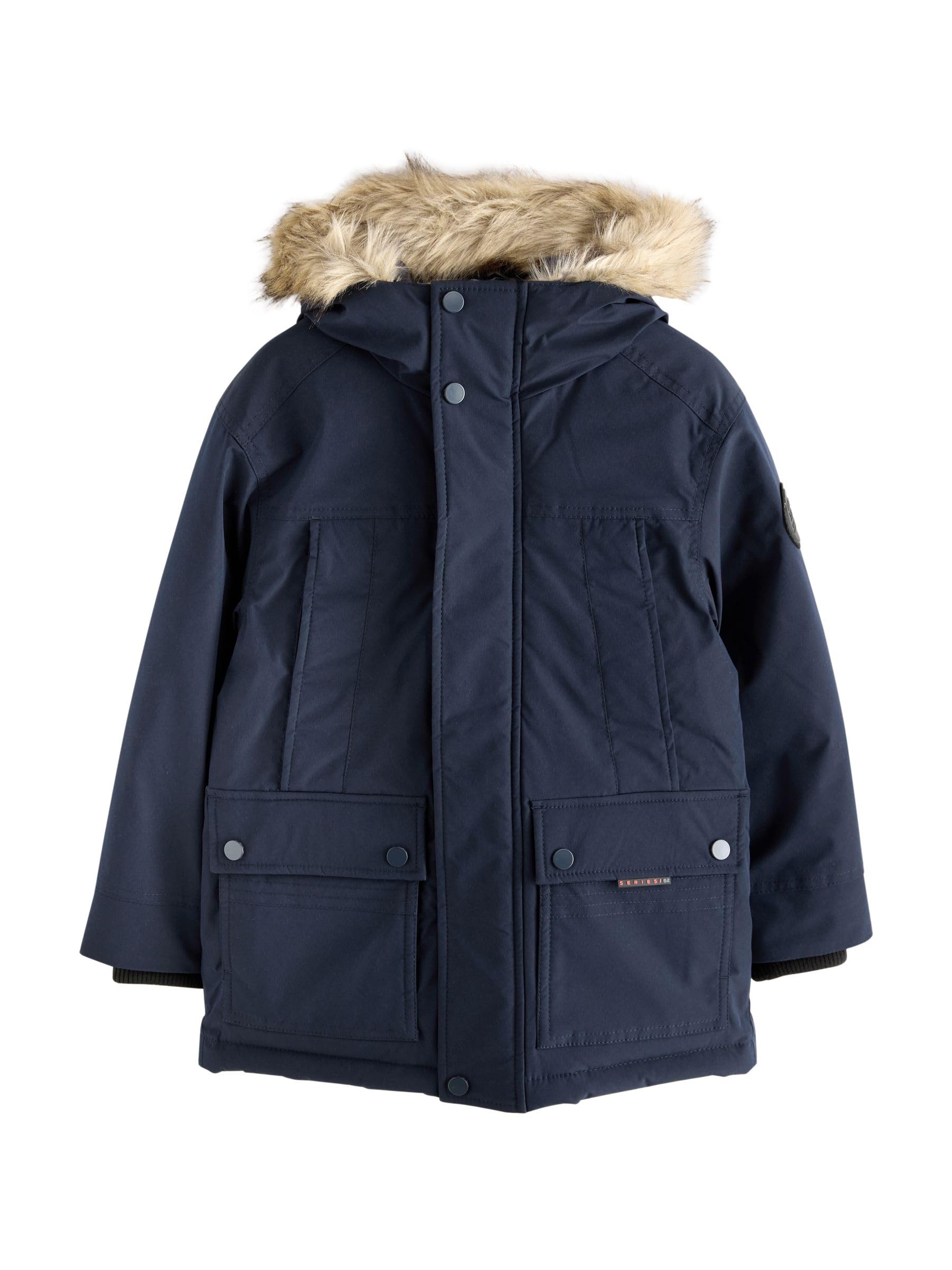 NEXT Jungen Parka – Junger Parka, schwer und wasserabweisend mit Kunstfellbesatz, Marineblau
