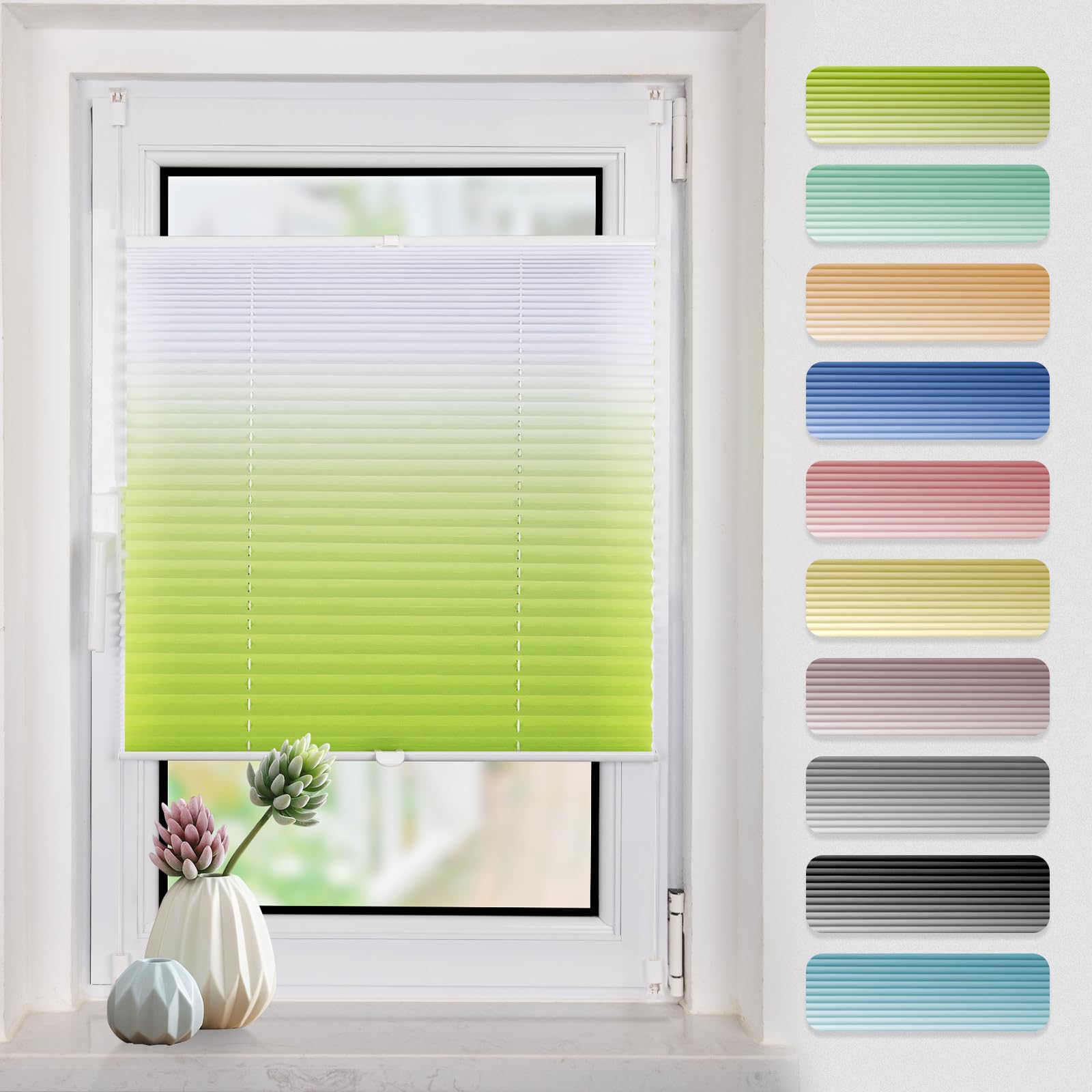 Buseu Plisseerollo 65x150cm(BXH) Weiß Faltrollo Lichtdurchlässig Plisseehalter ohne Bohren für Fenster & Tür