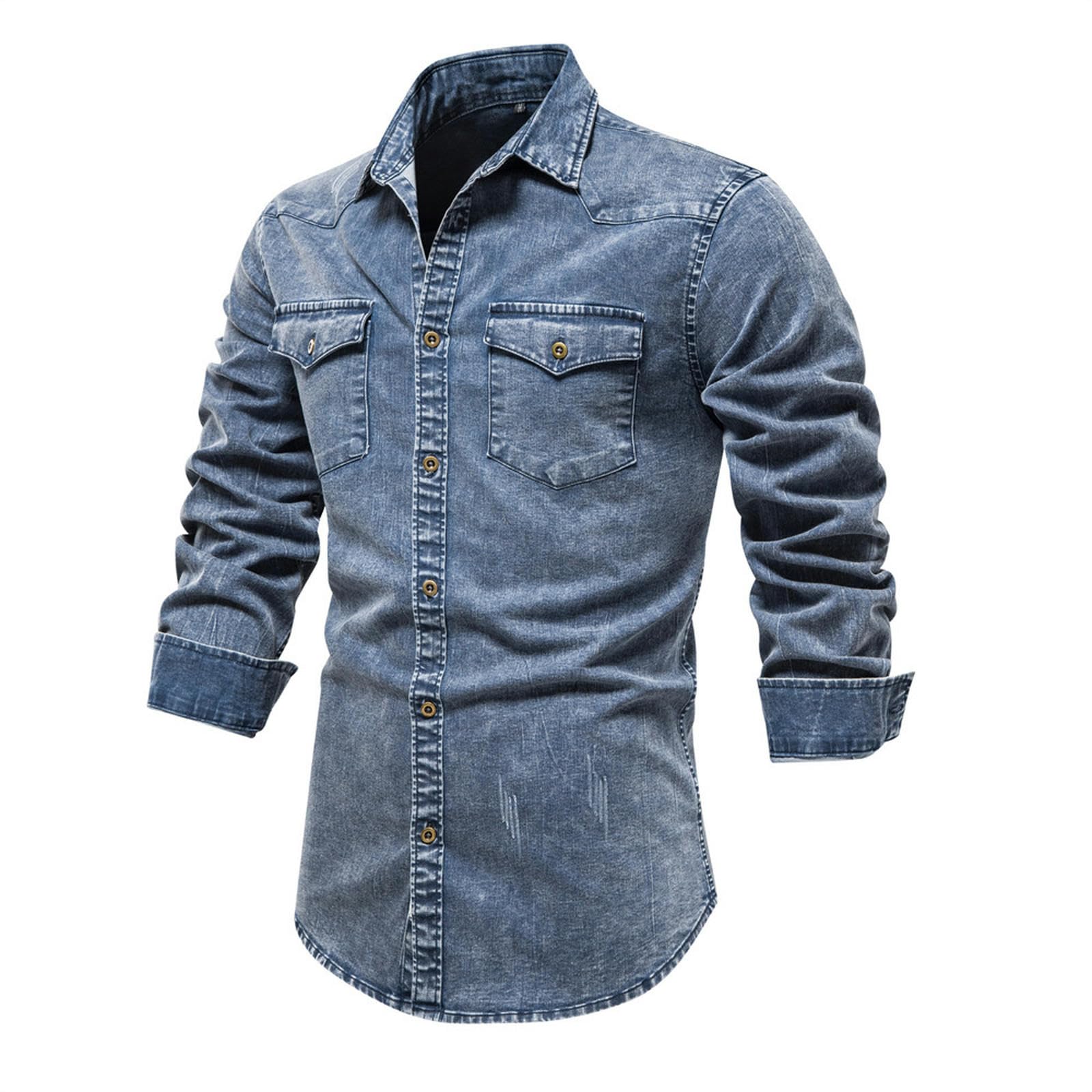 Camicia in Denim da Uomo Camicia Effetto Lavato Pesante da Uomo-Nero-S
