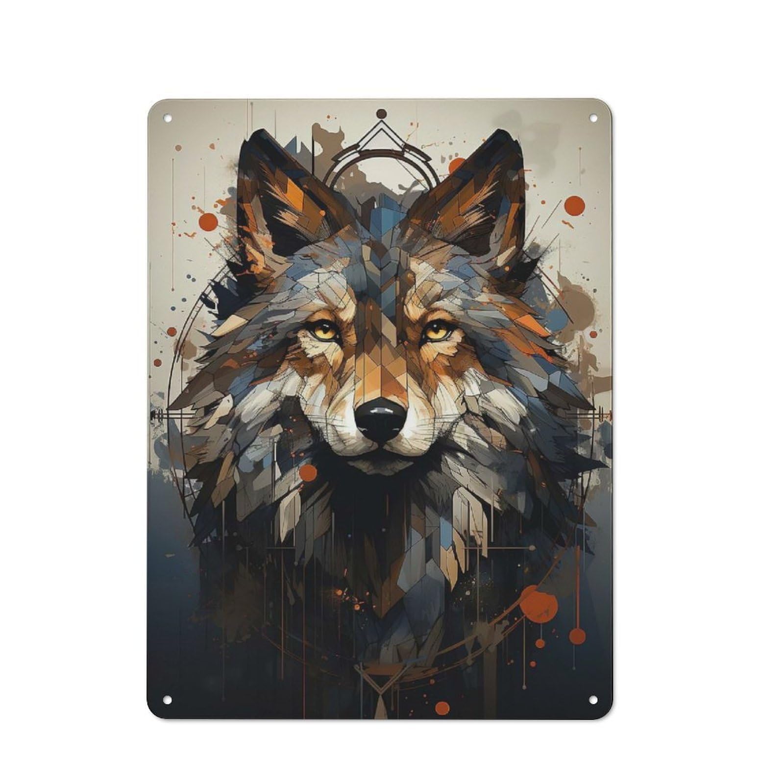Boho Wolf Portrait Industrial Metal Wall Decor 40x30cm, Retro Metal Sign for Workshop, Basement, Shed Or Games Room