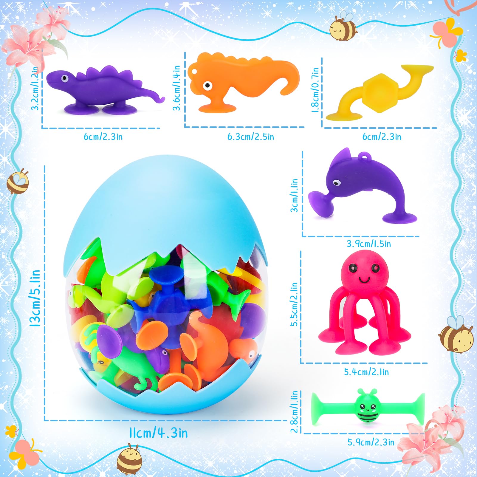 Bath Toys for Kids 3 4 5 Years Old: 40 Pcs Dinosaurs Sensory Toys Set Travel Suction Cup Toys for Toddlers Boys Girls Age 1-3 Non-Hole Bath Toy Animals with Eggshell Storage - Image 2